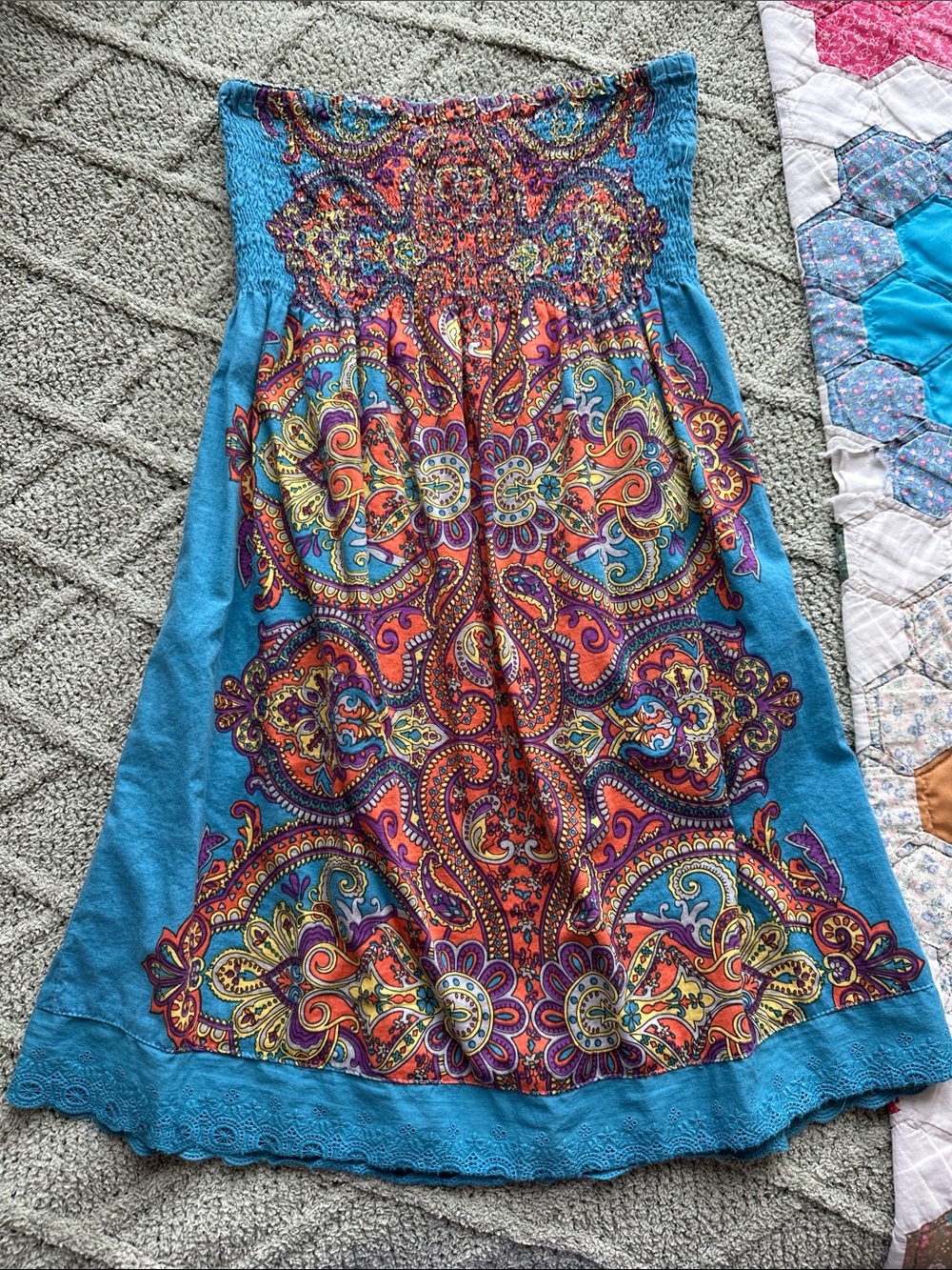 Flying Tomato Strapless Dress in Turquoise with Multicolor Paisley Print